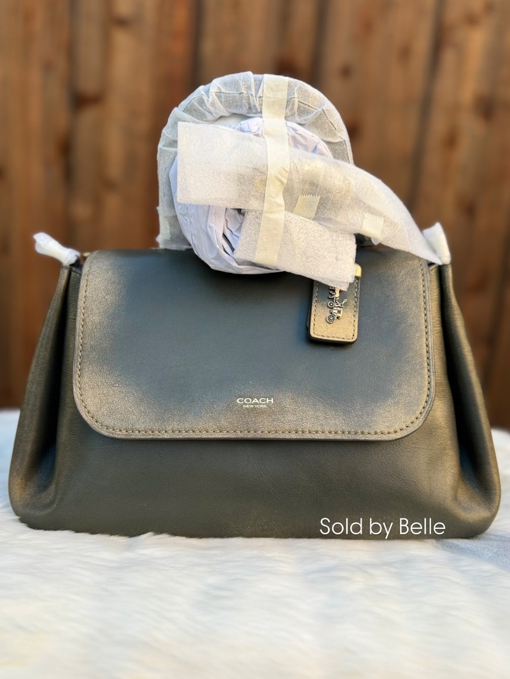 NWT Coach Slouchy Rogue Top Handle Loved Leather Brass Green